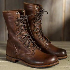 Bottes de Moto Homme – Bottes de Chevalier en Cuir à Lacets Brillantes