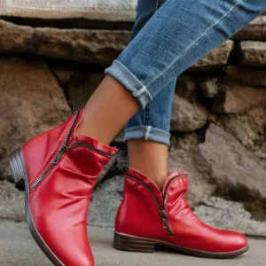 Chaussures Courtes Femme – Bottines Plates avec Fermeture Éclair