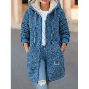 Veste à Capuche Femme – Manteau Chaud en Laine d’Agneau Hiver