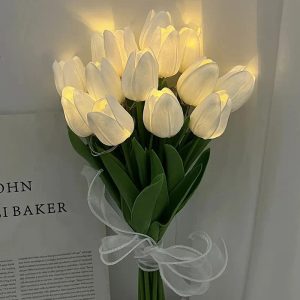 Bouquet de Tulipes LED – Veilleuse Décorative, Fleurs Artificielles